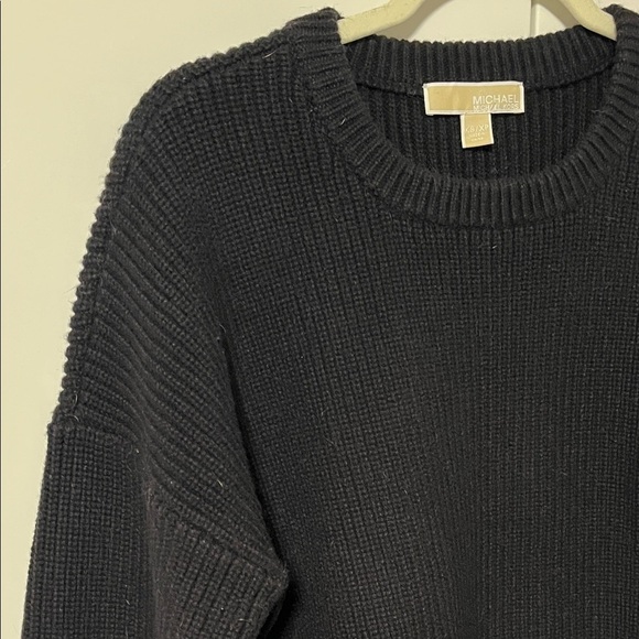 NWOT Michael Kors Wool Black Oversized Ribbed Sweater Side Slits, Size XS fits M - Picture 7 of 10